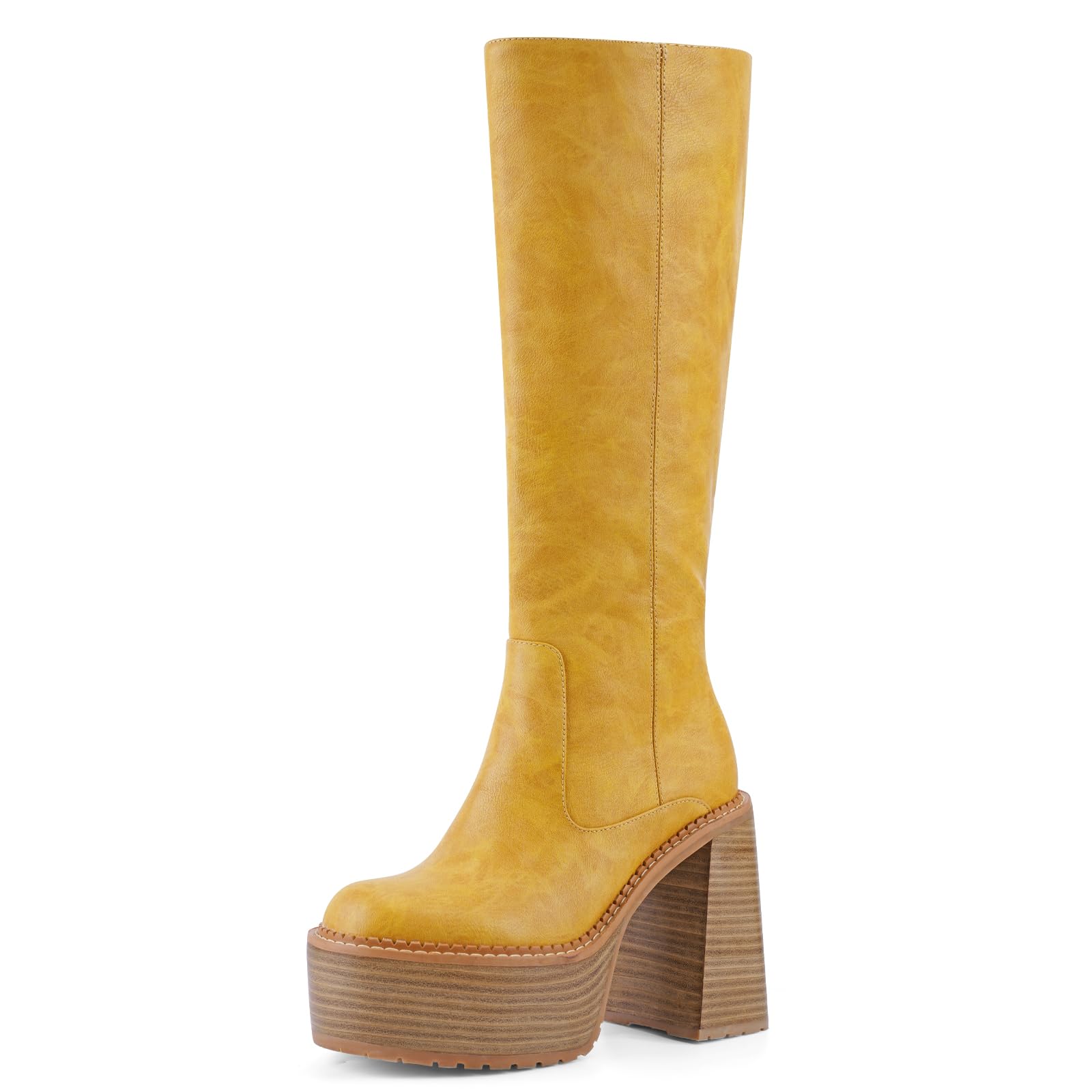 VBDB Platform Mid Calf Boots for Women High Heel Block Heel